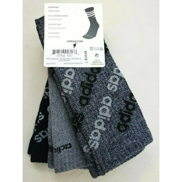 adidas Men's Linear Repeat Crew Socks 3 Pack L Blue - Picture 4 of 5